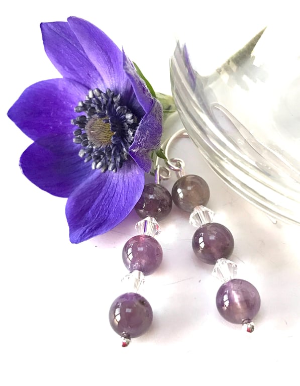 Sterling Silver Amethyst and Crystal Earrings