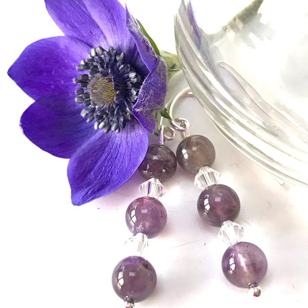 Sterling Silver Amethyst and Crystal Earrings