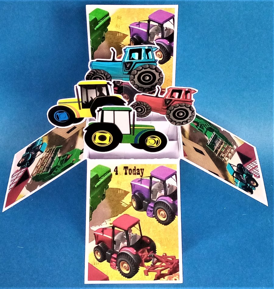 Boys 4th Birthday Card with Tractors