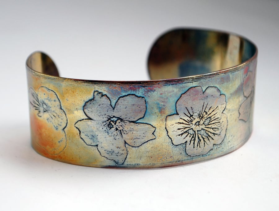 Medium copper flower cuff 
