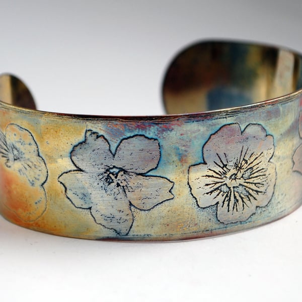 Medium copper flower cuff 