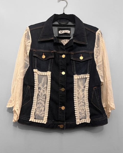 One of a Kind Upcycled Boho Lace and Denim Jacket