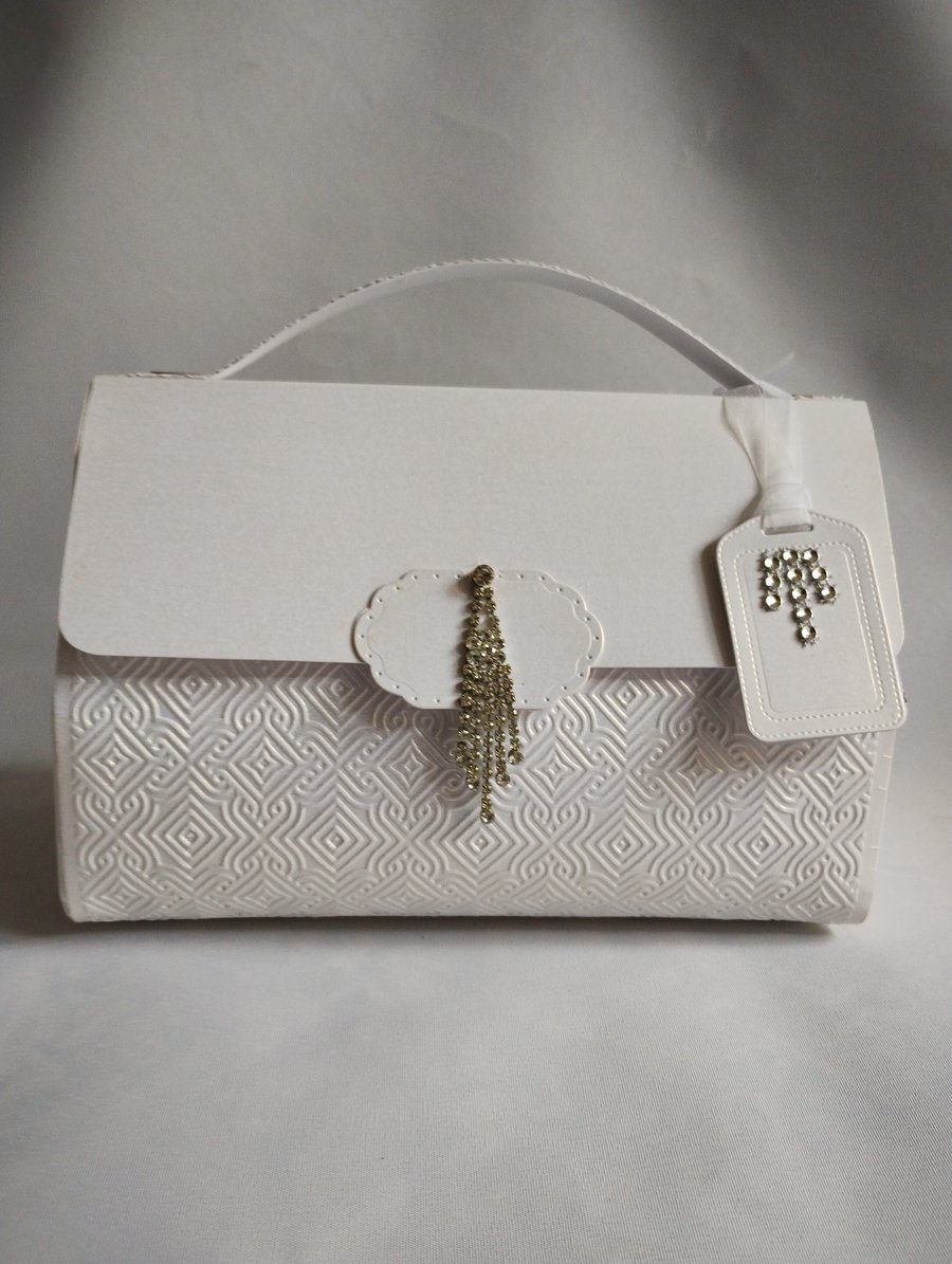Portmanteau Bag Style Gift Box - white pearl finish - Wedding Bridal