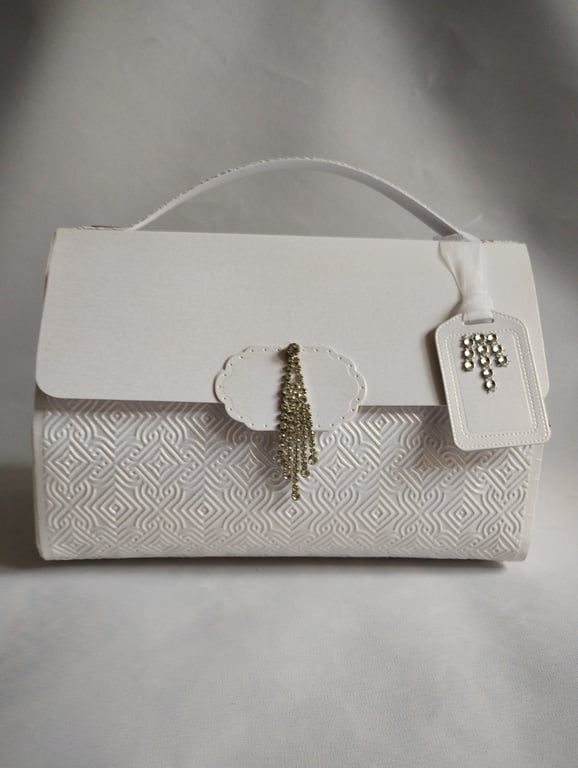Handmade Gift Box Portmanteau Handbag Style white pearl finish Wedding Bridal