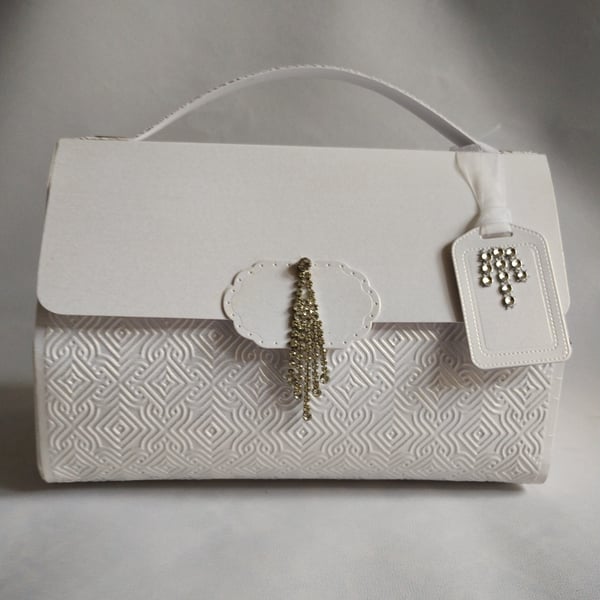 Portmanteau Style Gift Bag Box - white pearl finish
