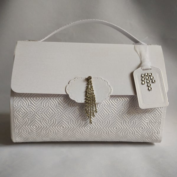 Handmade Gift Box Portmanteau Handbag Style white pearl finish Wedding Bridal