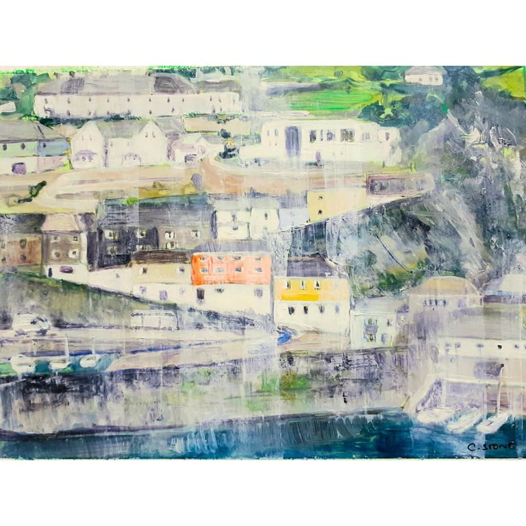 Mevagissey  Cornwall Acrylic and Watercolour Painting on Yupo paper Mounted