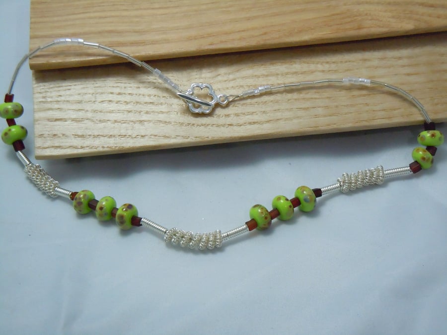 Artisan Lampwork beads & handmade spiralled wire necklace