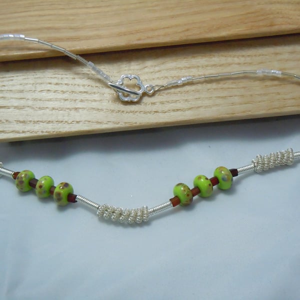 Artisan Lampwork beads & handmade spiralled wire necklace