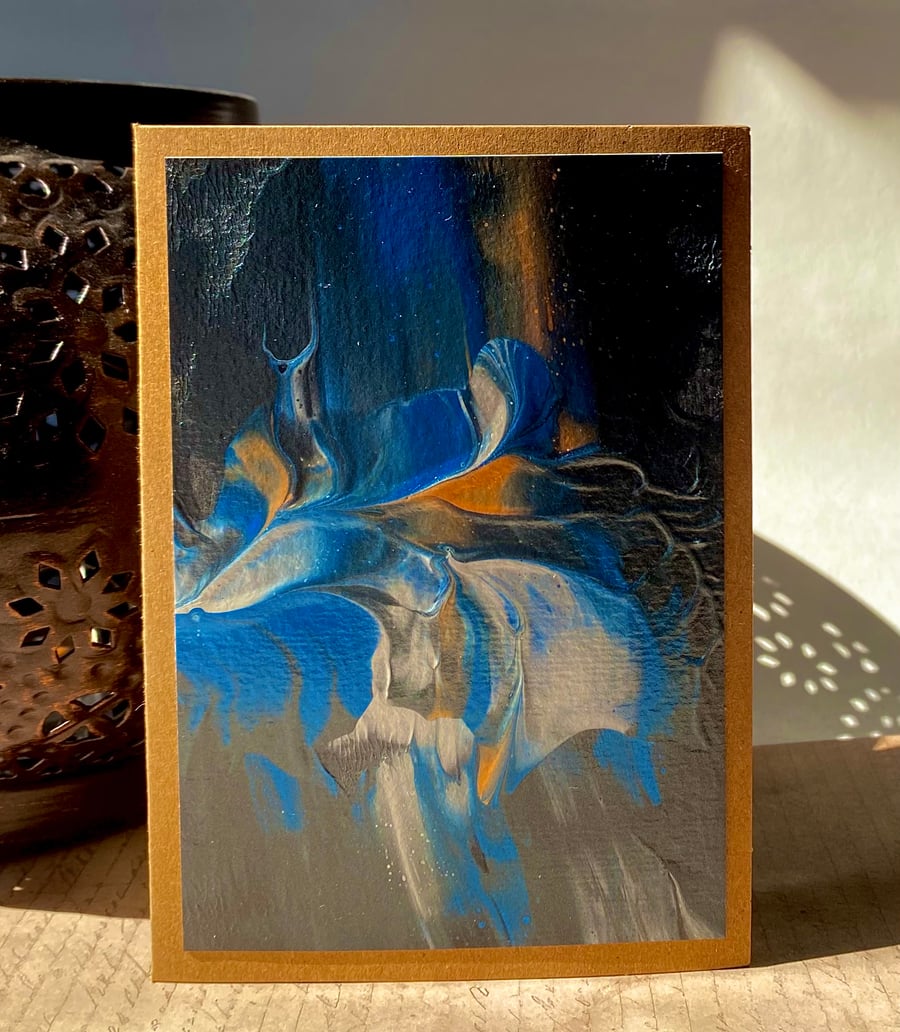Abstract metallic acrylic paint poured blank card