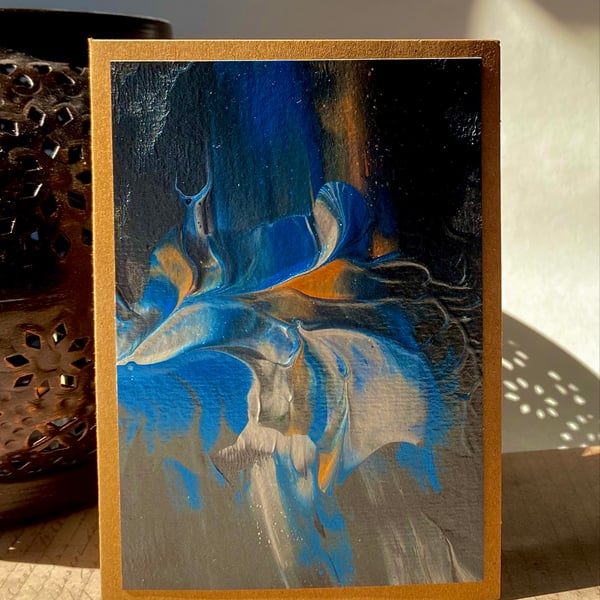 Abstract metallic acrylic paint poured blank card