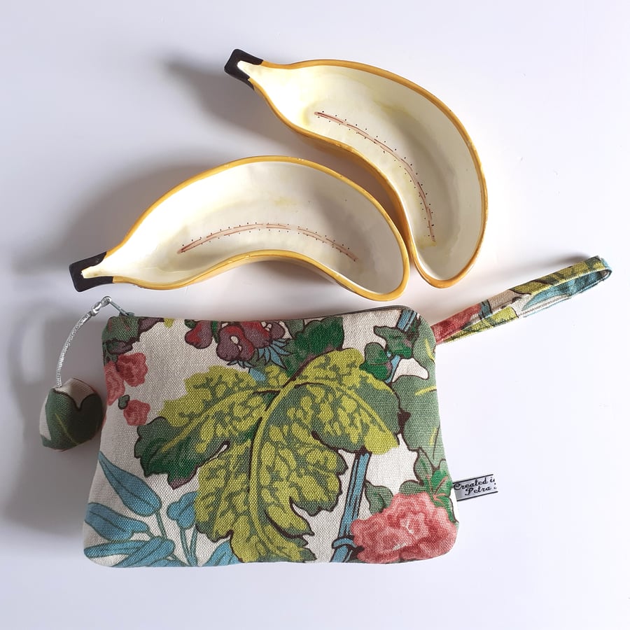 Vintage Sanderson tropical print clutch bag, wedding bag or toiletries bag.