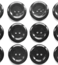 12 Clown-Style Buttons, 15mm Wide, Black, Ring Edge, Dish, Glossy Finish
