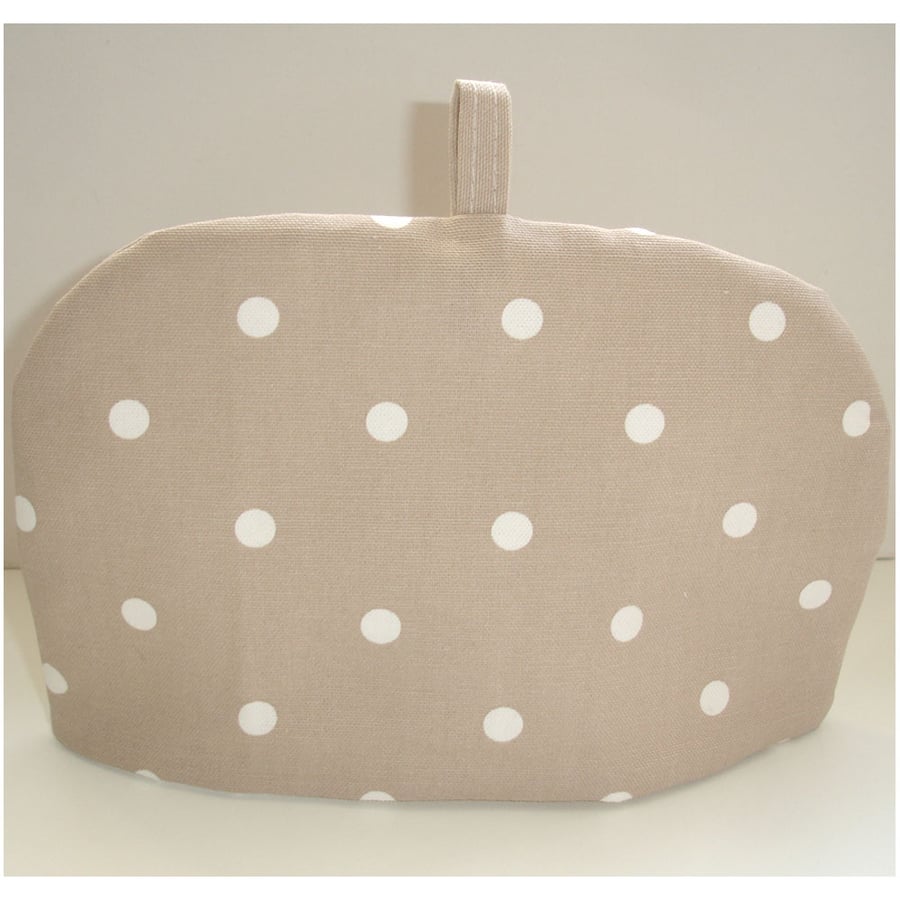 Tea Cosy For A Small Stump Teapot Beige and White Polka Dot