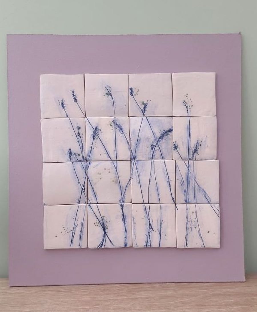 Blue Lavender Ceramic Tile Wall Art