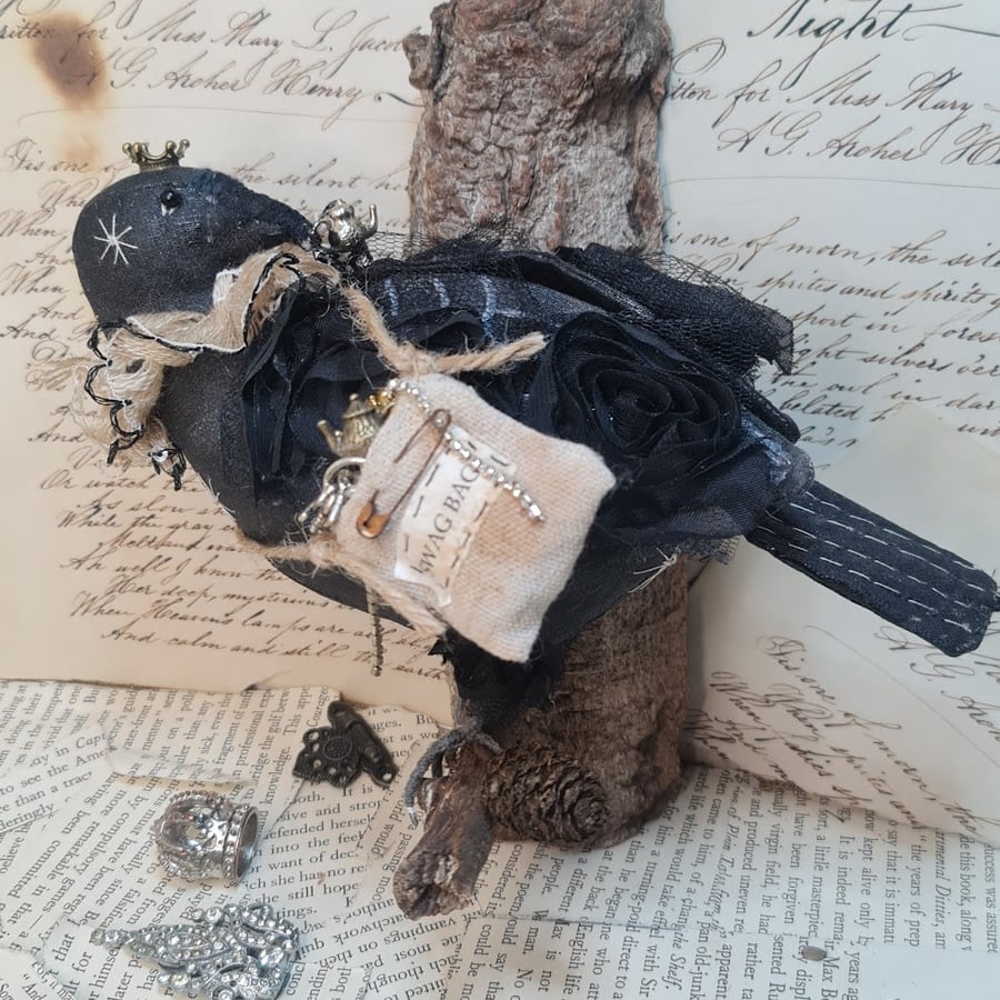 The robber crow handmade soft sculpture hanging textile art