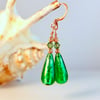 Emerald Green Murano Glass Drop Earrings With Copper And Swarovski Crystal