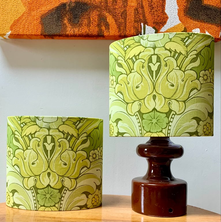 Zesty Lime Green 70s William Morris Style Vintage Fabric 35 cm w Lampshade 