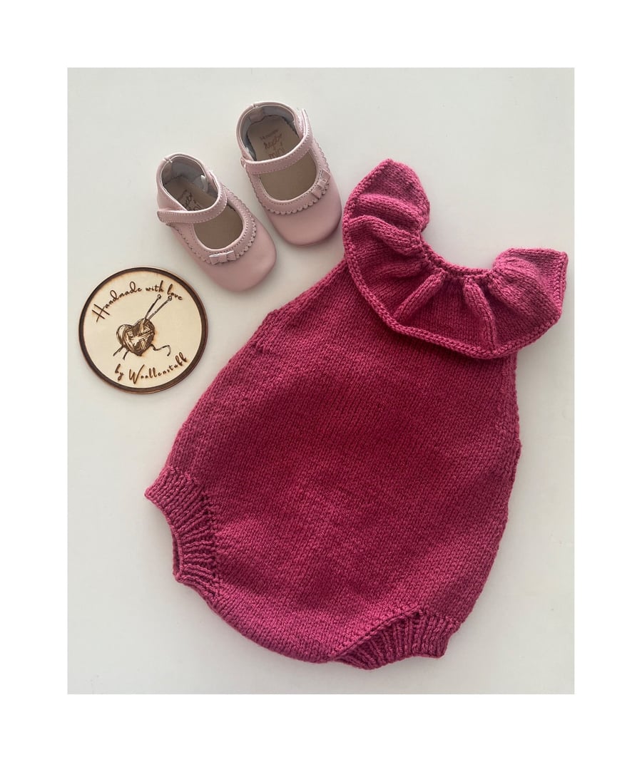 Made To Order Handknitted Fall Duo Frilly Baby Romper Suit 6 sizes. Any colour.