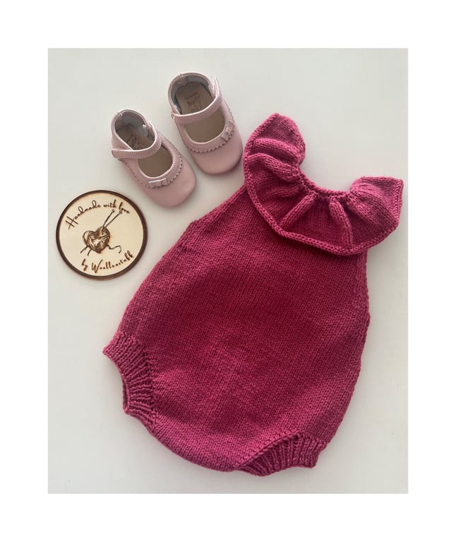 Made To Order Handknitted Fall Duo Frilly Baby Romper Suit 6 sizes. Any colour.