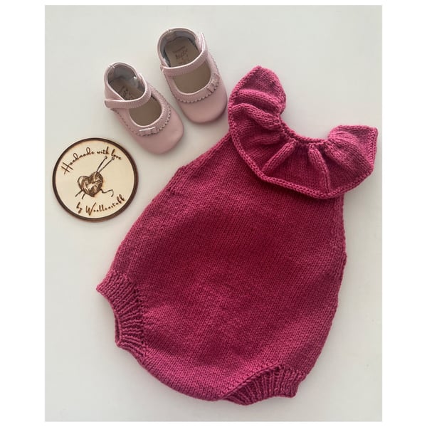 Made To Order Handknitted Fall Duo Frilly Baby Romper Suit 6 sizes. Any colour.