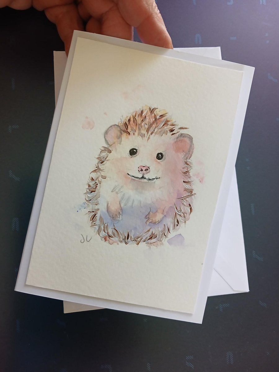 Hand Painted Watercolour Hedgehog Card