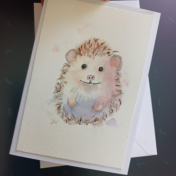 Hand Painted Watercolour Hedgehog Card