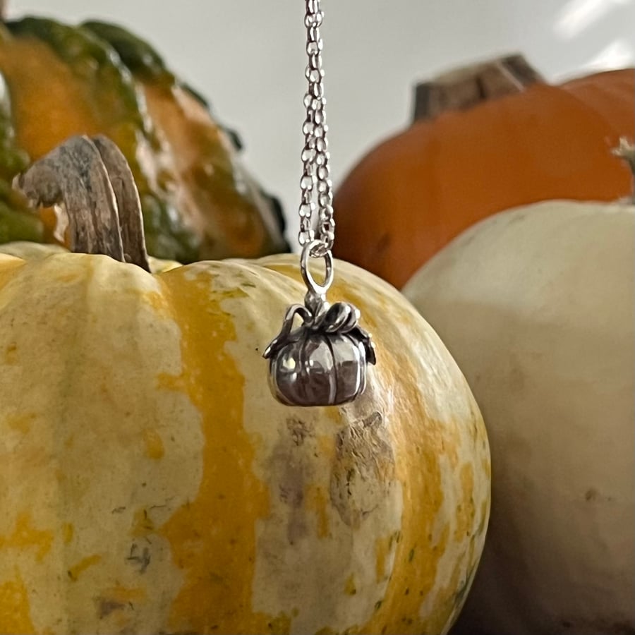 Handmade Sterling Silver Pumpkin Pendant 2