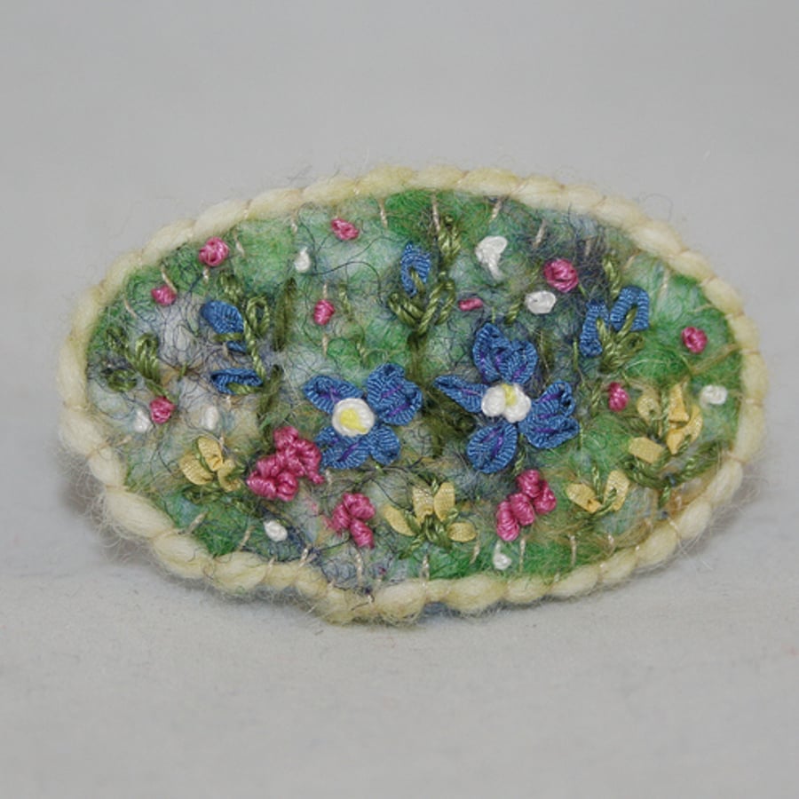 Embroidered Brooch - Speedwell, Clover and Vetch