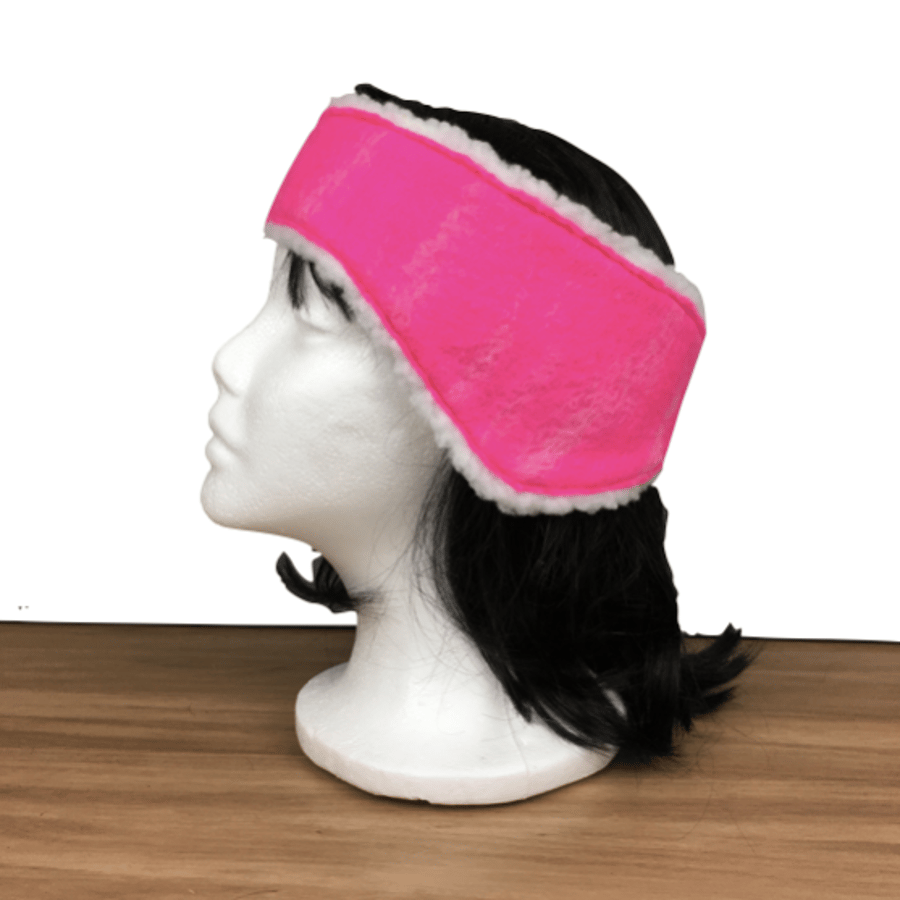 SALE - Bright pink felted headband ear warmer, earmuff with sherpa fleece lining
