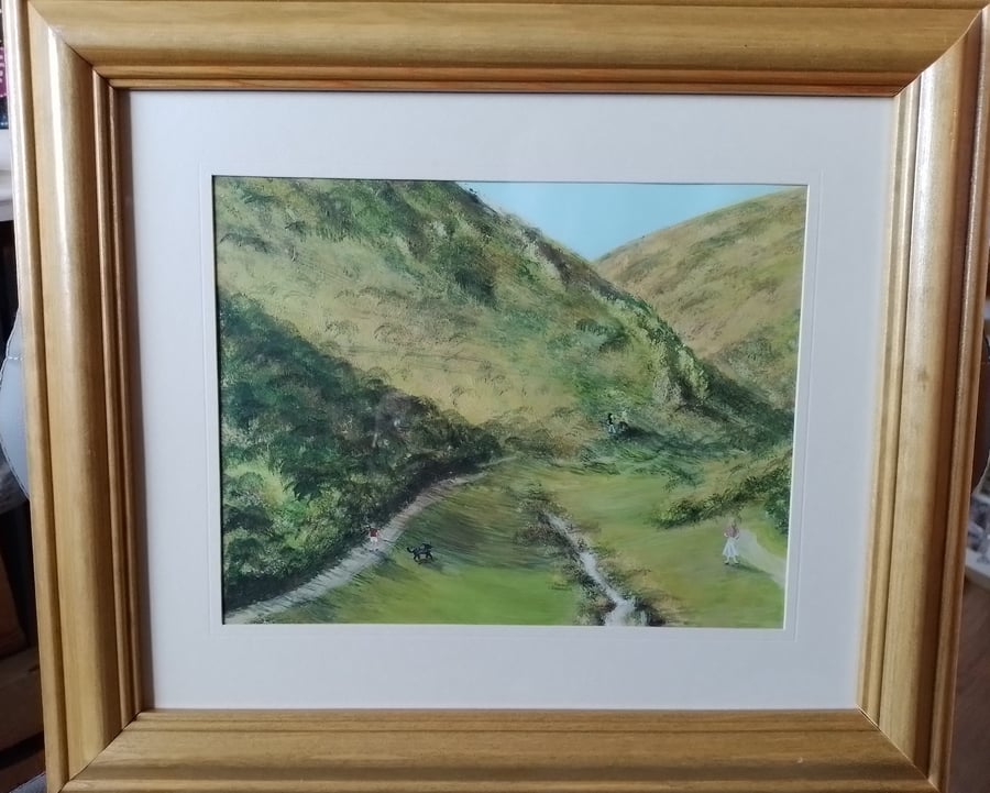 Carding Mill Valley- Original Acrylic Painting on Paper - Framed 15" x 13"