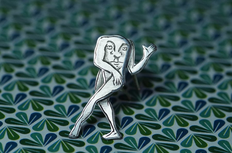 Headless Medieval Dude Lapel Pin - Handmade sterling silver pin badge