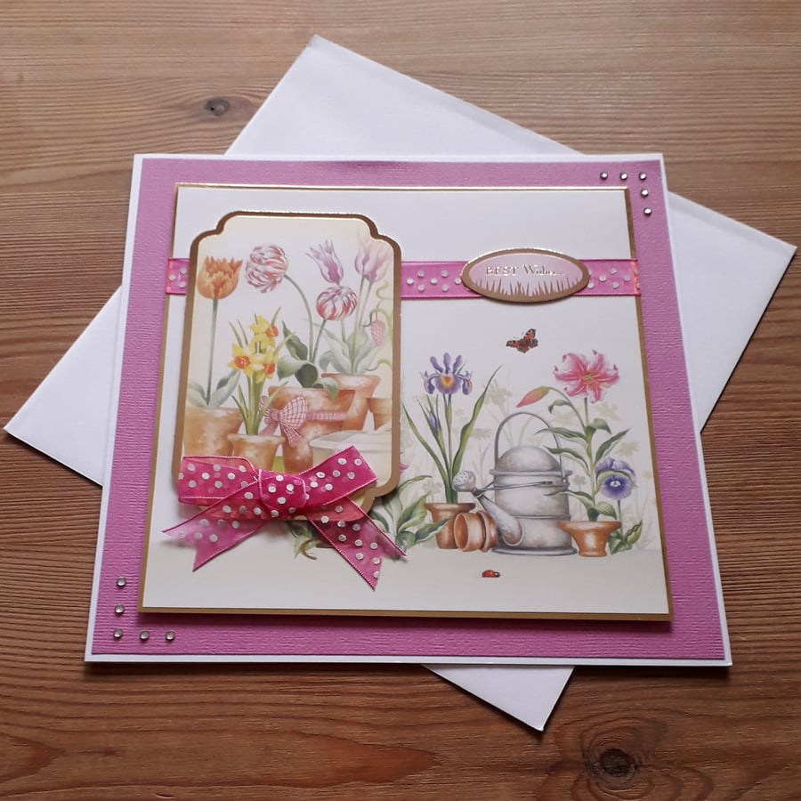 Best Wishes Card - Pink - Spring Garden
