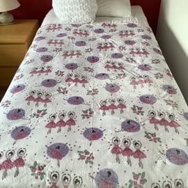 Quilted Plush blanket, Ballerina print, with Fleece backing