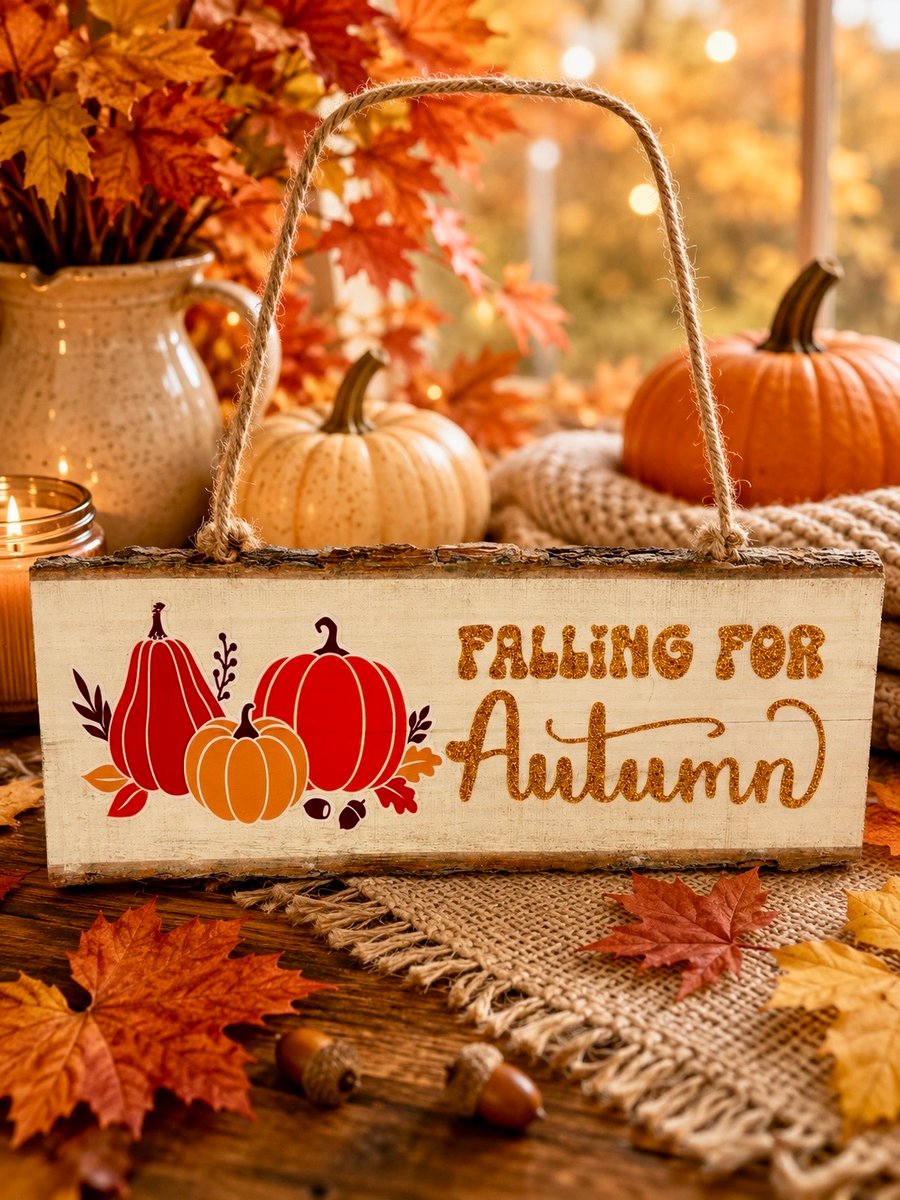 Rustic 'Falling For Autumn' Wooden Hanging Sign - Handmade Autumn Home Decor