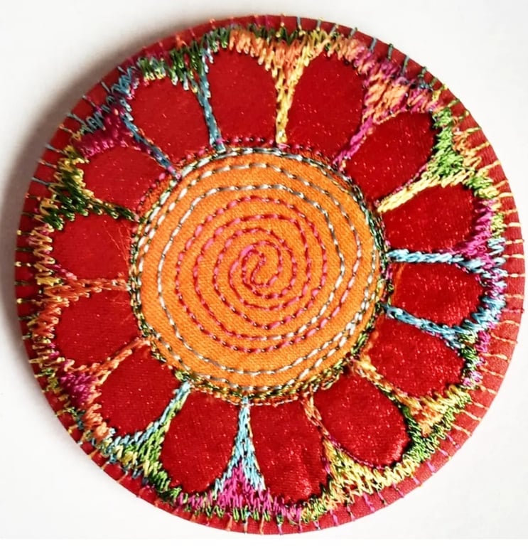 58mm Fabric Pocket Mirror with Free Machine Embroidery