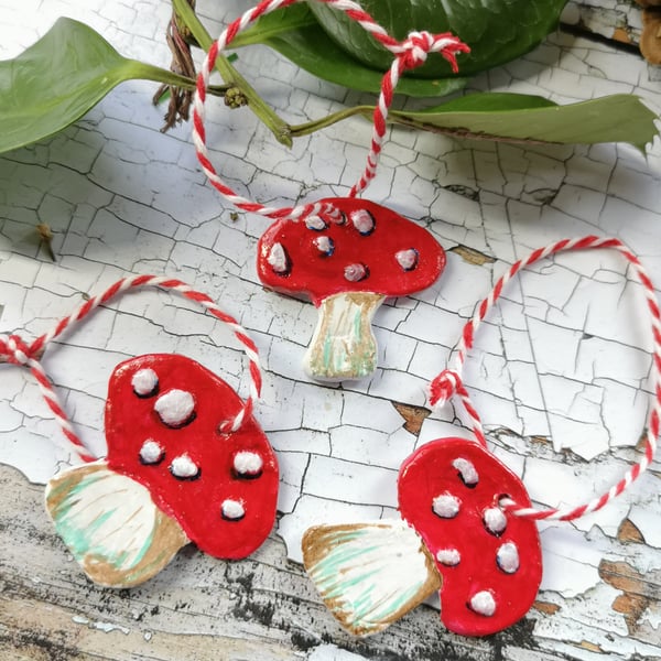 Ceramic hand painted toadstools. 