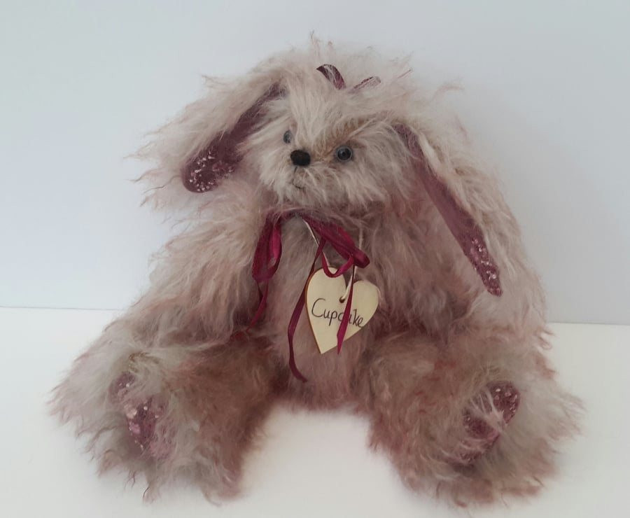 Cupcake, Steiff Mohair Fabric, 9" Bunny Bear, Embroidered Collectable Rabbit  