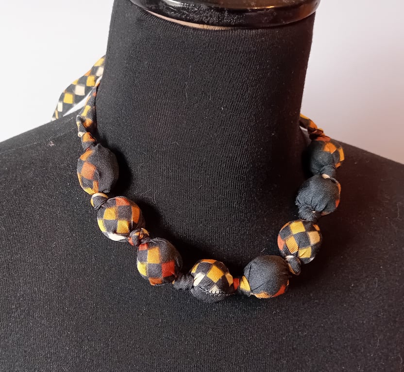 Geometric Squares Fabric Bead Necklace