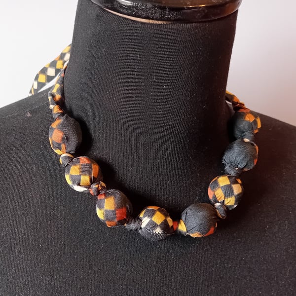 Geometric Squares Fabric Bead Necklace