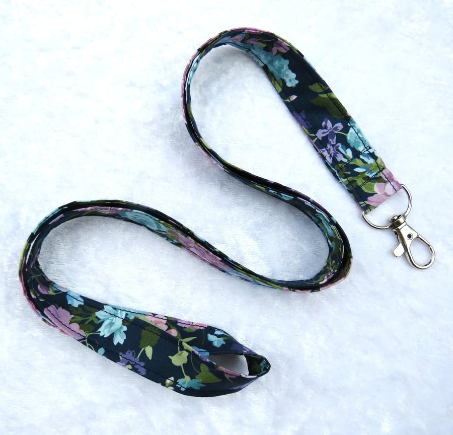 Liberty print lanyard, navy floral, Bridgerton