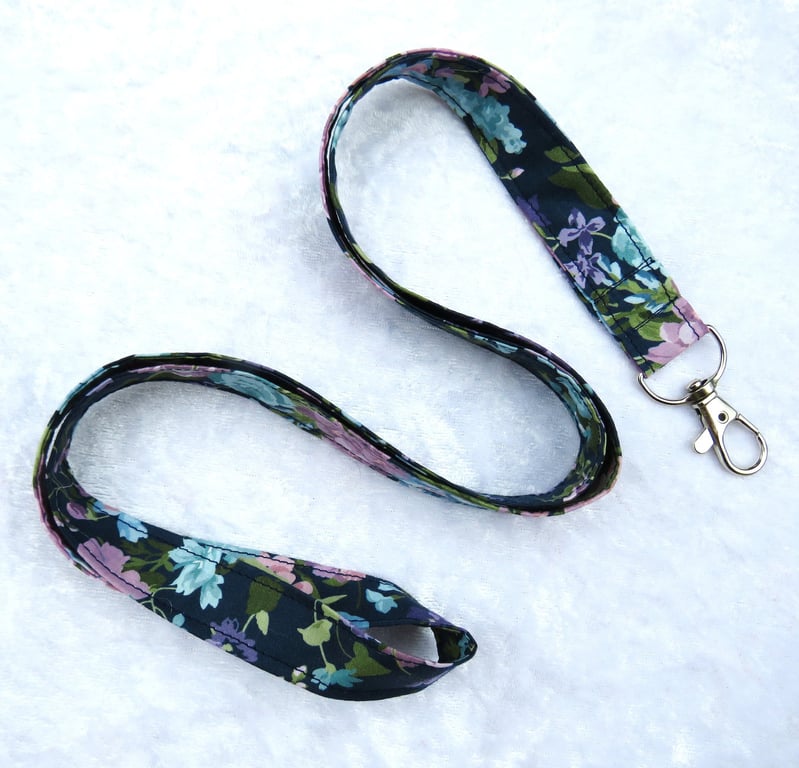 Liberty print lanyard, navy floral, Bridgerton