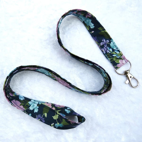 Liberty print lanyard, navy floral, Bridgerton