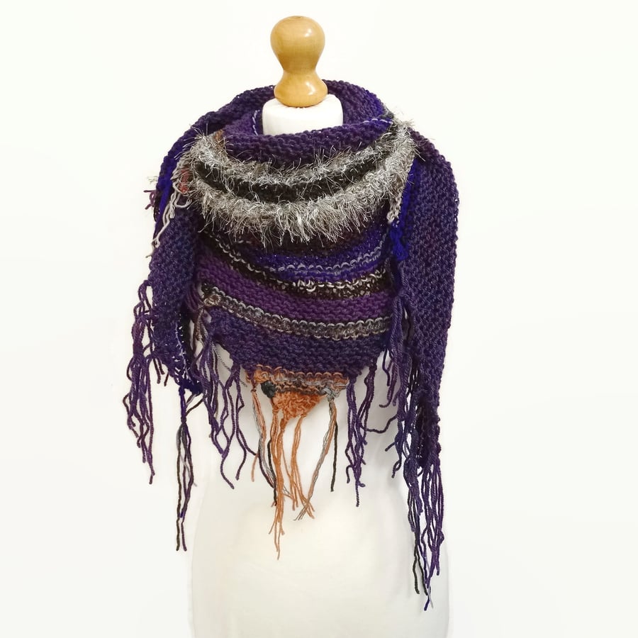 Shaggy Shawl with Purple shades and Browns
