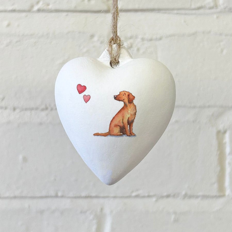 Labrador Fox Red Ceramic Heart Bauble
