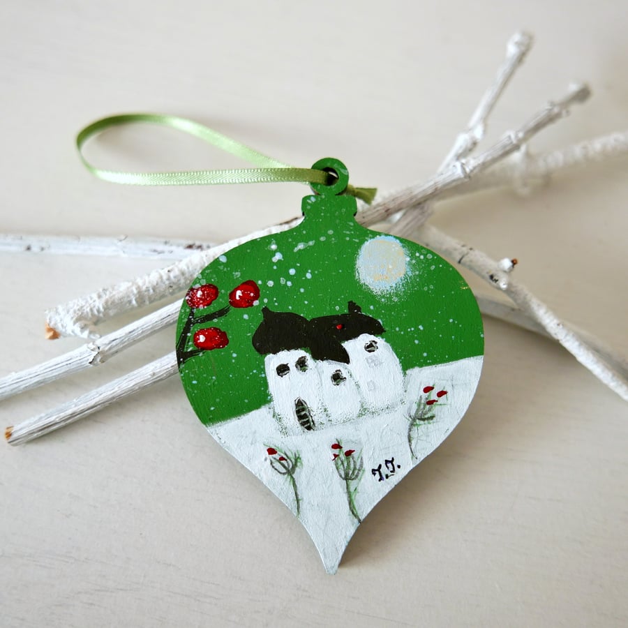 Green Tree Bauble, Green Christmas Ornament, Art Tree Decoration