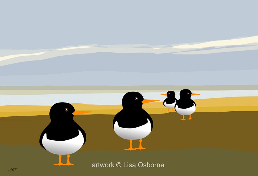 Oystercatchers - bird art print - British birds - coastal birds