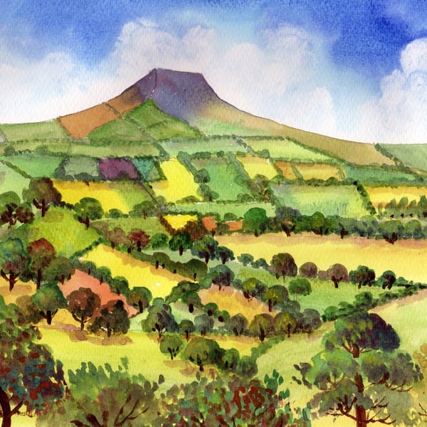 Skirrid Mountain, Abergavenny, Wales, Watercolour Print in 20 x 16'' Mount