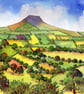 Skirrid Mountain, Abergavenny, Wales, Watercolour Print in 20 x 16'' Mount