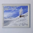 Winter Tree, Mountain Winter Snow Tree Paining, Original Framed Art